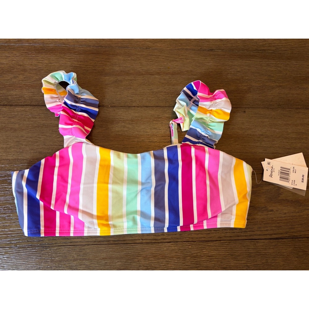 Raisins Girls Bikini Top Kids Size 16 Tulum Set Rainbow Striped Ruffle new